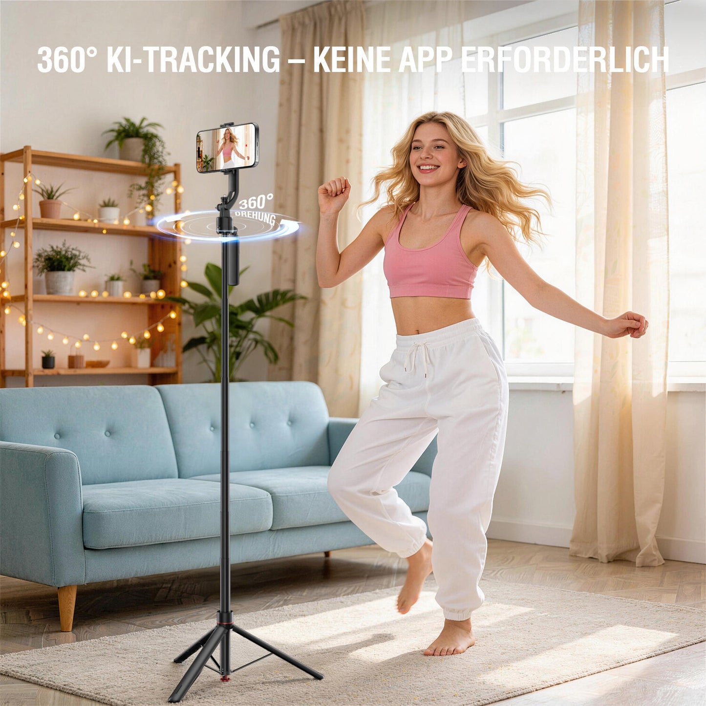 4smarts 360° AI-Stativ mit Gesichtsverfolgung inkl. Fernbedienung, schwarz