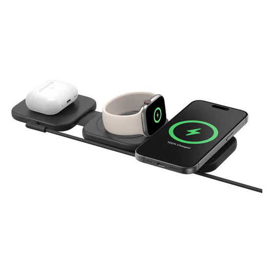 Belkin BoostCharge Pro 15 W Qi2 (15W) Ladestation, 3-in-1 Magnetisches drahtloses Reiseladepad mit Qi2 15W, Schwarz