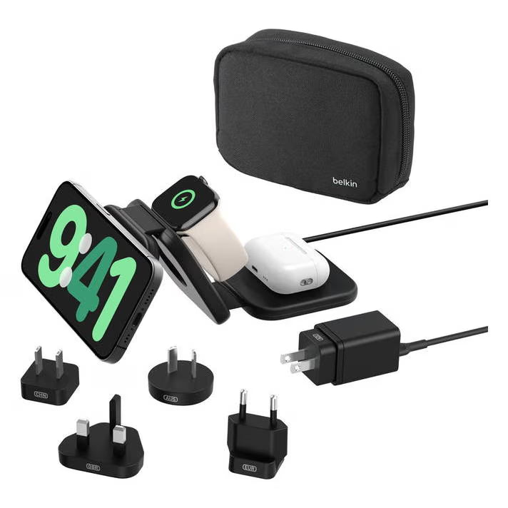 Belkin BoostCharge Pro 15 W Qi2 (15W) Ladestation, 3-in-1 Magnetisches drahtloses Reiseladepad mit Qi2 15W, Schwarz