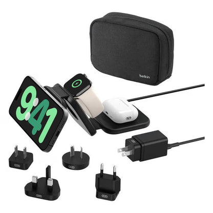 Belkin BoostCharge Pro 15 W Qi2 (15W) Ladestation, 3-in-1 Magnetisches drahtloses Reiseladepad mit Qi2 15W, Schwarz